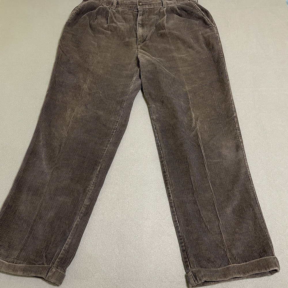 Vtg Mens 38x32 Corduroy Pants Cuffed Pleated Old Money 90s Preppy Y2K Brown